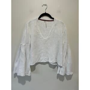 Free People Ivory Cotton Bell Sleeve Sweater - Size Small